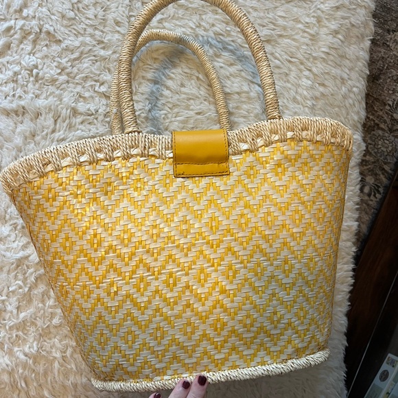 Yellow and Cream Woven Tote Bag - Picture 2 of 3